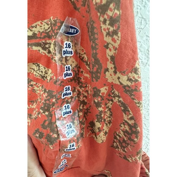 Y2K Old Navy Halter Midi Dress Womens 16 Plus Rust Red Floral Linen Resort NWT‎ - Picture 3 of 15